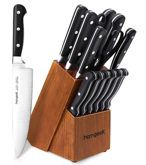 homgeek Messerset mit Holzblock (15 tlg.) für nur 39,99€