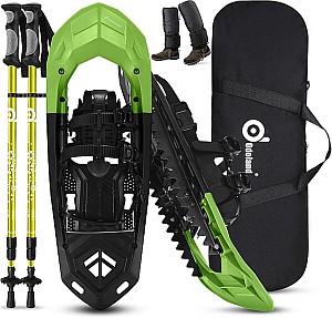 Odoland 4-in-1 Schneeschuhe mit Steighilfe aus robustem Kunststoff inkl. Wanderstöcke für 59,99€