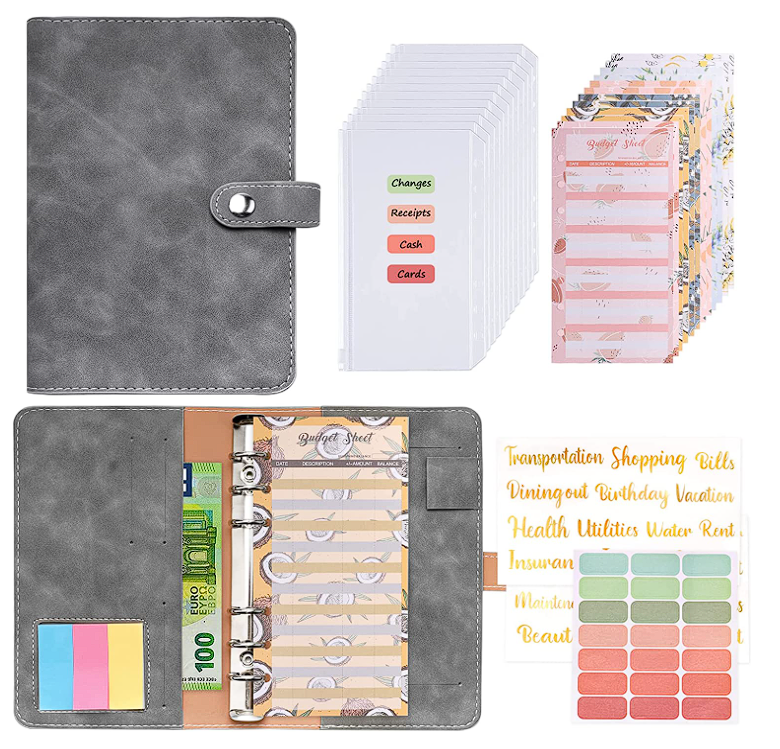 Upbestech A6 Budgetplaner Geld Organizer Set Sparheft mit Budgetblätter, Categories Aufklebern, Etiketten, Haftnotizen – Grau für nur 7,99€ bei Prime inkl. Versand