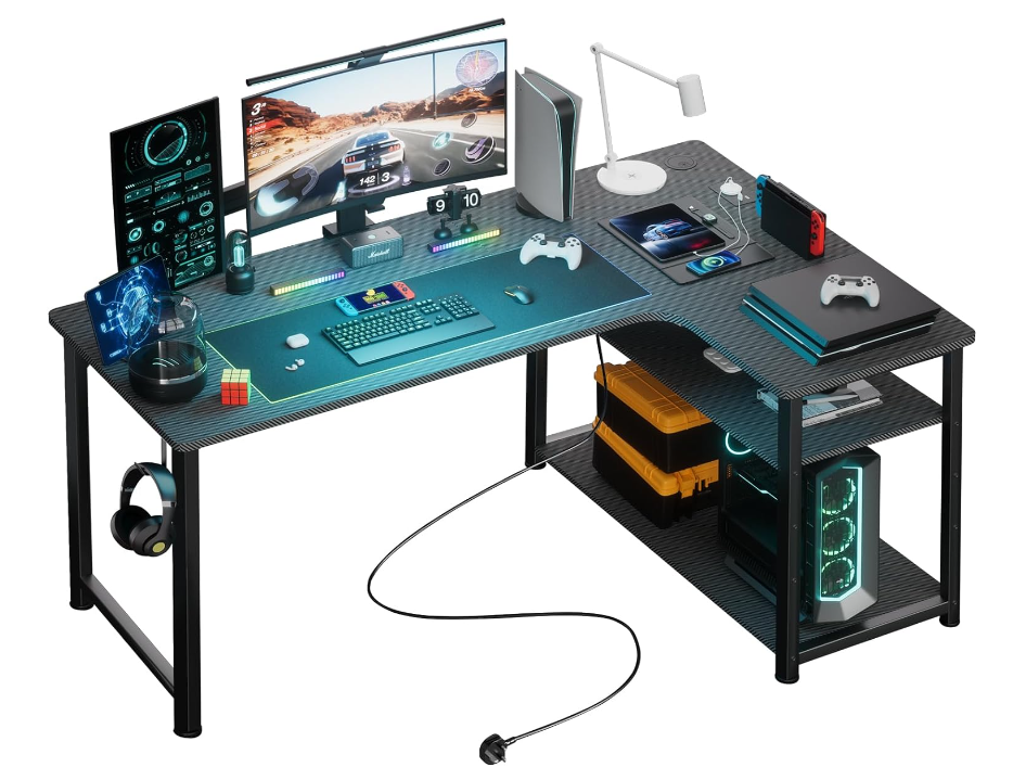 COMHOMA Gaming Tisch mit Regal, Eckschreibtisch mit USB-Ladeanschluss und Steckdose für nur 64,99€ inkl. Versand