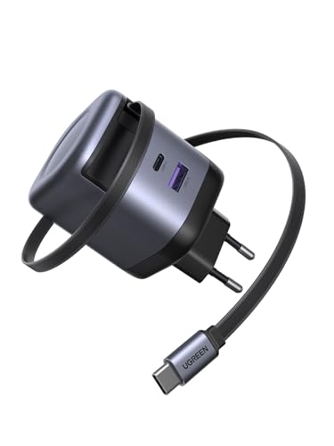 UGREEN Nexode USB C Einziehbares Ladegerät 65W GaN Netzteil mit Ladekabel 3-Port Schnellladegerät PPS 45W Charger für Reise kompatibel mit MacBook Pro/Air, Galaxy S-A Serie, iPhone 16-8 Serie, iPads