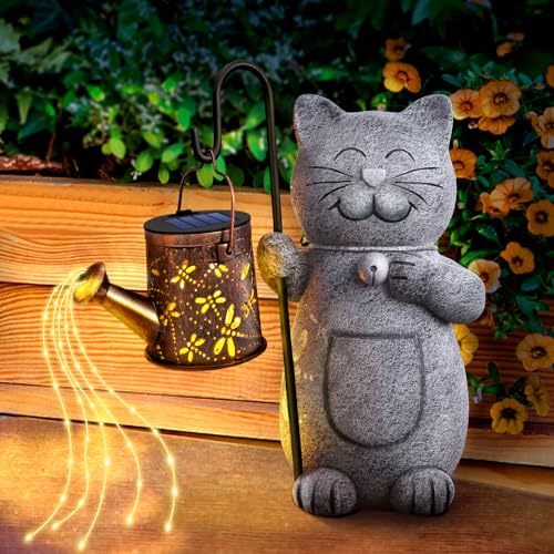 Hinshark Gartenstatuen mit Solar Laterne Hinshark Geschenke für Frauen Mama, Katze Garten Deko Gartenstatuen mit Solar Laterne