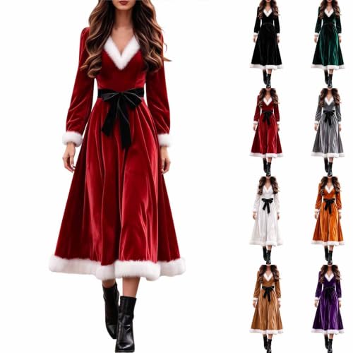 Weihnachtskleid Damen Lang Samtkleid